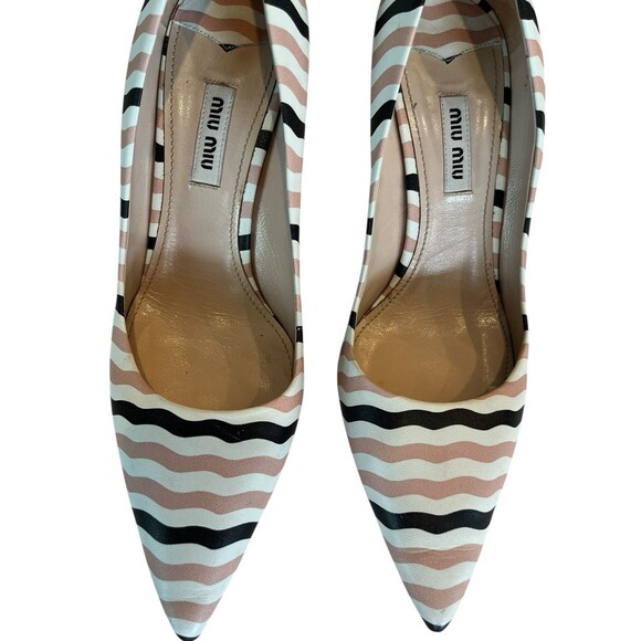 miu miu stiletto heel Pumps Pointed Toe Striped US Sz 8.5, EUR 38.5 pink… - Picture 3 of 9